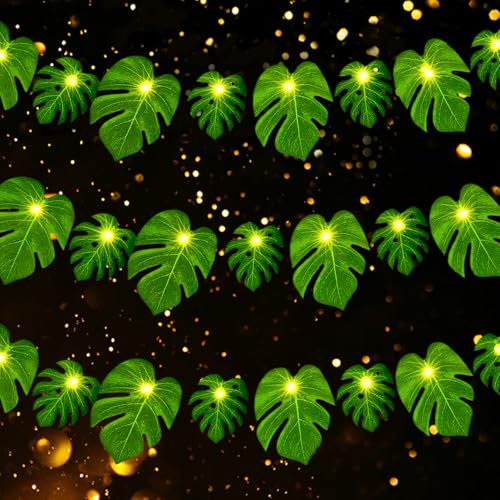 Mstnoixgc LED Guirlande Lumineuse Tropicale, 3M 20 LED Guirlande Feuilles de Palmier Lumineuse Hawaïen, Fairy Lights Hawaïenne, Convient pour une Fête de Barbecue Sur La Plage En Été