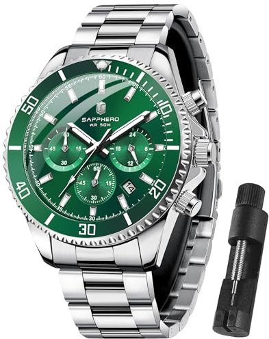 SAPPHERO Cronografo analogico al quarzo da uomo 50 metri resistente all'acqua Orologio classico elegante e sportivo con cinturino in acciaio Regali per uomini