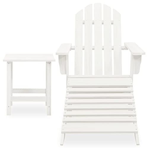 Eleganz Adirondack Chaise de jardin avec repose-pieds et table en bois de sapin massif – Blanc, durable et résistant aux intempéries pour terrasse et jardin
