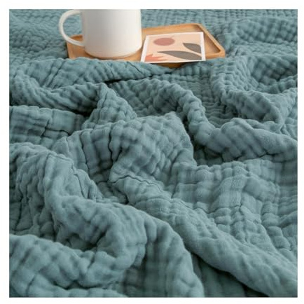 GGCYGG Musselin Decke Baumwolle Musselin-Decke, 6-Lagige Atmungsaktive überwurfdecke für Couch, Bett, Weich und Vorgewaschen, Ganzjahresdecke für Erwachsene(Dark Green,150cm*200cm)