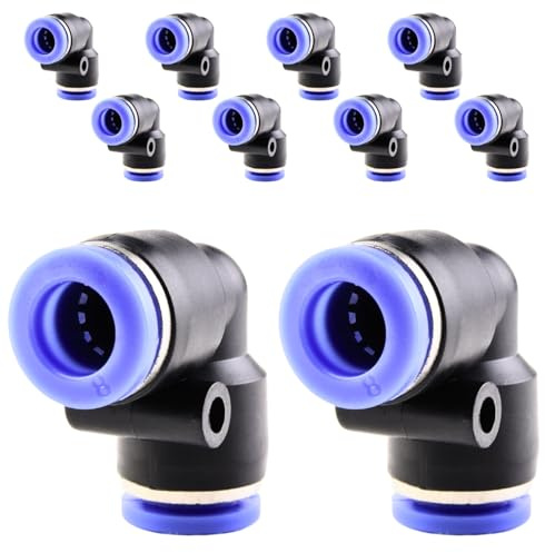 ANGEEK 10 Stück 8mm Pneumatik Steckverbinder 90° Schlauchverbinder Druckluftverbinder PV Luftleitungsadapter Ellenbogen Verbinder