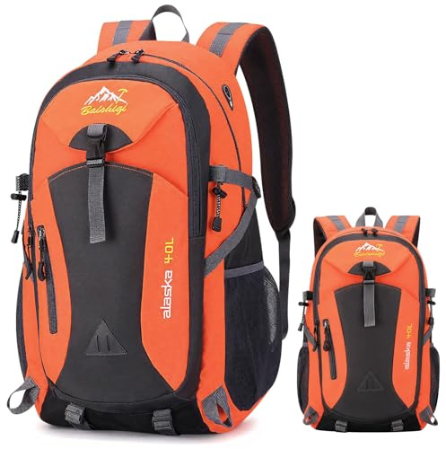 Auirshiky 40L Hiking Backpack Walking Rucksack Water Resistant Hiking Daypack Packable Travel Outdoor Sport Knapsack Durable Water Resistant for Camping Cycling Climbing Walking Mountaineer (Orange)