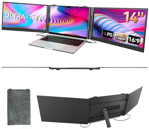 Newwin Laptop Screen Extender Ultra Thin Lightweight 14 FHD 1080P IPS Triple Laptop Monitor Extender Multi Portable Extra Extended Screen for 13.3-17 Laptops Compatible with Windows Chrome Macbook