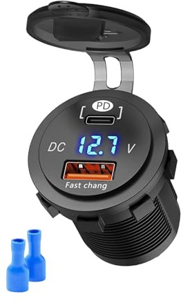 Car USB Socket,Car Charger Socket USB C 48W Total Output PD Fast Charging QC3.0 Dual Port Type-C/USB-A Power Outlet Panel,USB C Car Charger Waterproof 12V 24V Marine Boat Motorcycle Truck
