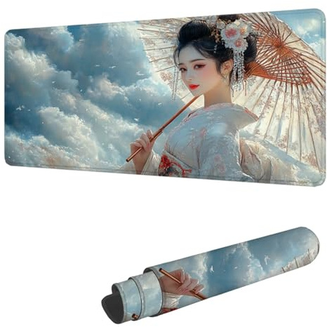 Gaming Mouse Pad XXL 62.9 x 31.5 inch, Large Mouse Mat Japan Extended Desk Mat, Keyboard Mousepad Geisha, with Stitched Edge Mousepad, Perfect for Gaming & Office Accessories, Gifts for Women H-5832