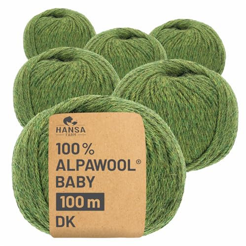 HANSA-FARM | 100% Baby Alpakawolle in 50+ Farben (kratzfrei) - 300g Set (6 x 50g) - weiche Alpaka Wolle zum Stricken & Häkeln in 6 Garnstärken by Hansa-Farm - Mittelgrün Heather (Grün)