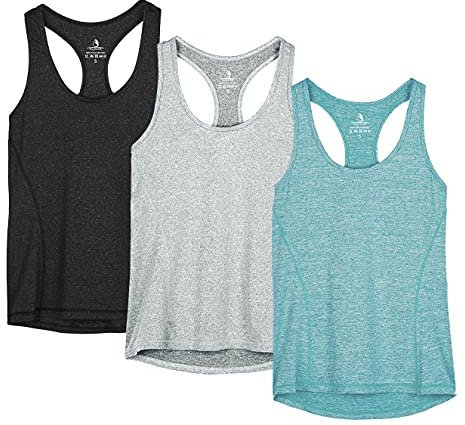 icyzone® Damen Funktions-Tanktop Sporttop Unterhemd Stretch fuer Yoga Fittness training Damen Tanktop Racerback ,Black/Granite/Green,XL