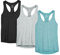 icyzone® Damen Funktions-Tanktop Sporttop Unterhemd Stretch fuer Yoga Fittness training Damen Tanktop Racerback ,Black/Granite/Green,XL