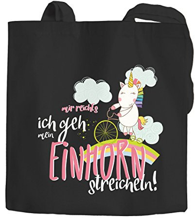 Jutebeutel Baumwolltasche Einhorn-Beutel Unicorn Mir reichts ich geh mein Einhorn streicheln Spruch Stoffbeutel Moonworks® schwarz 2 lange Henkel