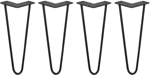 4 x Hairpin Legs/Hair Pin Legs Set SkiSki Legs Furniture Desk Bench Chair Table 12 2 Prong 10mm Black Steel & Protector Feet