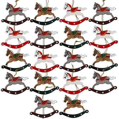 by Robelli Shabby Chic Wooden Christmas Tree Hanging Pendant Baubles Decorations (18 x Wooden Rocking Horses)