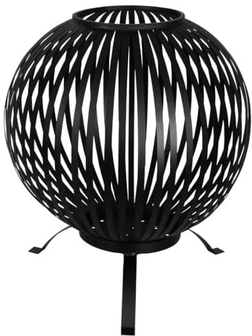 Esschert Design Palla da fuoco a strisce nere in acciaio al carbonio, dimensioni 59 x 59 x 68 cm