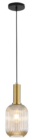 HJXDtech Moderne Vintage Glas Lampenschirm Hängeleuchten & Pendelleuchten, E27 Gold Lampenfassung, Hängelampe einflammig für Küche, Esstisch, Schlafzimmer und Wohnzimmer (Bernstein, 13cm)
