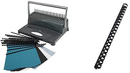 Genie CB 850 Spiralbindegerät (bis 350 Blatt, DIN A4, Inkl. 75-teiligem Starterset) silber/schwarz & Leitz 10972 Plastikbinderücken, A4, Kunststoff, 16 mm, 145 Blatt, 100 Stück, schwarz