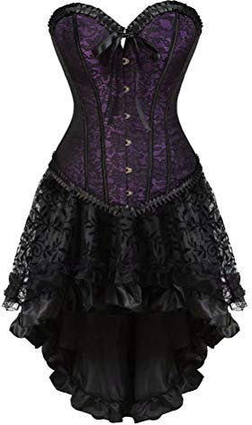 Josamogre Corset Jupe Bustier Robe Femmes Sexy Dentelle Floral Guêpière Lingerie Grande Taille Burlesque Violet L