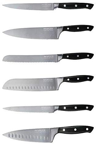 NIROSTA Trinity-Messer-Set, Verschiedene Messer mit Funktionsteil aus Edelstahl, Premium-Messer mit ergonomischem Griff, hochwertige Messer für jeden Anlass (Farbe: Schwarz/Silber), Menge: 1 x 6er Set