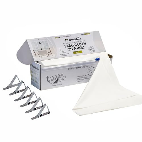 Neatalia Rouleau de nappe en plastique blanc de 137,2 cm x 36,6 m, jetable, imperméable, pour tables rectangulaires