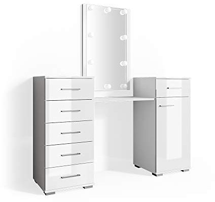 Vicco Schminktisch Zoe, Kosmetiktisch mit Spiegel, Weiß, 140 cm mit LED Beleuchtung