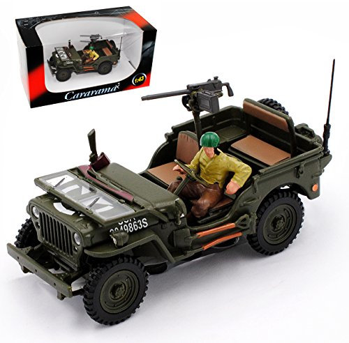 Cararama Jeep Willys 1/4 TON Army Truck Grün USA Army 2. Weltkrieg Offen mit Gewehr 1/43 Modell Auto