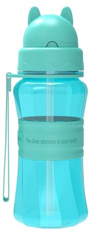 Sigdio Gourde avec Paille Enfants 1 2 3 4 5 6 Ans Garçons Anti fuite sans BPA Facile à Nettoyer Bouteille d'eau Enfant pour Maison, École et Activités extérieure (Bleu Clair)
