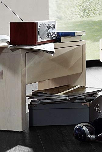 Nachtkonsole BE-0280, Nachtschrank, Nachtkommode, Fichte Massiv, Weiß lasiert