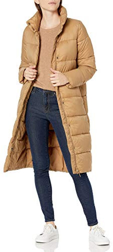 Amazon Essentials Damen Leichter, Langer Cocoon-Puffer-Wintermantel, Wasserabweisend, Durchgehender Reißverschluss, Pilzbraun, XS