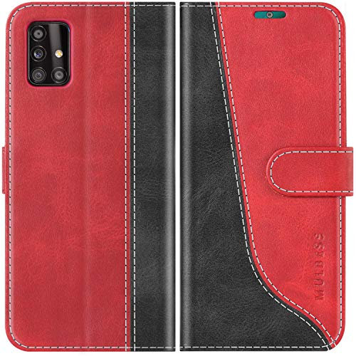 Mulbess für Samsung Galaxy A51 4G Hülle, Handyülle Leder mit Kartenfach, Klapphülle mit Magnetverschluss, Flip Case Etui Handytasche Schutzhülle, Stilvoll Wein Rot