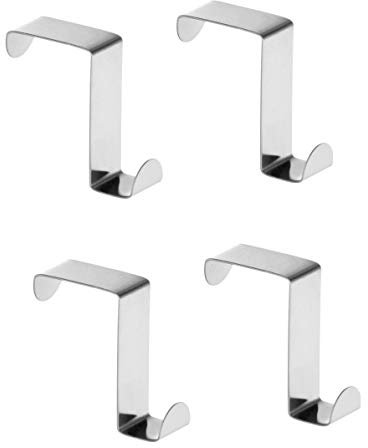 WHITE BERRY Over The Door Hook for Bathroom Stainless Steel Versatile Coat Hooks Over Doors Hangers Reversible Cupboard and Drawer Hooks Kitchen Bedroom Office Pack of 4.