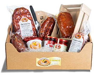Moretti® Geschenkkorb Wurstwaren und Zubehör | Kalabrische Salami-Spezialitäten | Reise in den süßen und würzigen Geschmack | Verschiedene Kombinationen | Nduja Capocollo Soppressata (Würzig)