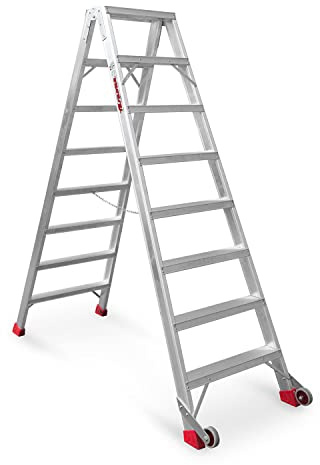 Faraone - Escalera de Tijera NDS 08 - Escalera 8+8 peldaños - 193x61x16cm - Escalera de Doble Subida - Peldaño Ancho - Escalera de Aluminio - Máxima seguridad - Fácil Transporte | Doble Subida, Peldaño Ancho, Aluminio, Máxima seguridad, Fácil Transporte