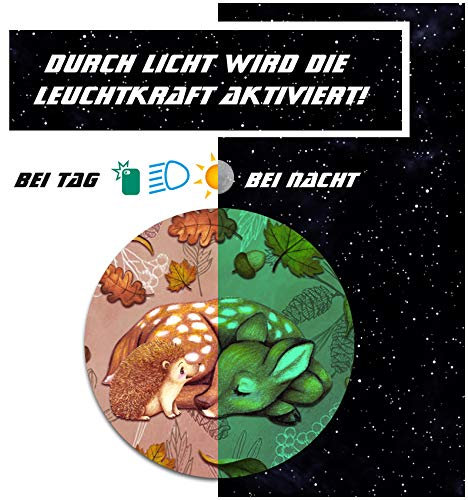 yabaduu Schutzfolie für Tonie Lauscher Design Aufkleber Cover für Kopfhörer kindgerecht passgenau selbstklebend Folie Zubehör für Kinder Spielzeug (Nr. 43 Herbst Reh Igel, Nachtleuchtend)