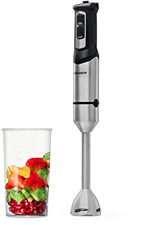 Mellerware - Frullatore a Immersione multifunzione Spiro! | Potenza 1000 W | Velocità regolabile+TURBO | Minipimer 3in1 | 4 lame Sfalsate | Acciaio Inossidabile | Tritaghiaccio | Tazza 0.6L | Nero