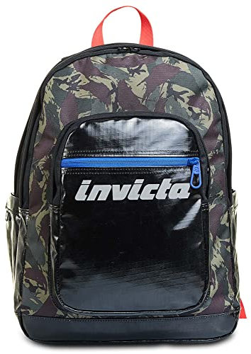 Invicta Rucksack aus nachhaltigem Stoff, Backpack mit Trinkflaschenfach, Laptopfach, Extra Platz - 38 LT - Unisex, für Schule, Sport und Freizeit, italienisches Design, mehrfarbig, Colorblock Camo