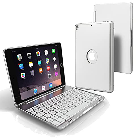 CHSTLS Keyboard Case for Apple iPad Mini 4 / iPad Mini 5, Portable 7 Color Backlit Aluminum Clamshell Keyboard Cover with Auto Sleep/Wake for iPad Mini 4th Gen 2015 / iPad Mini 5th Gen 2019 - Silver