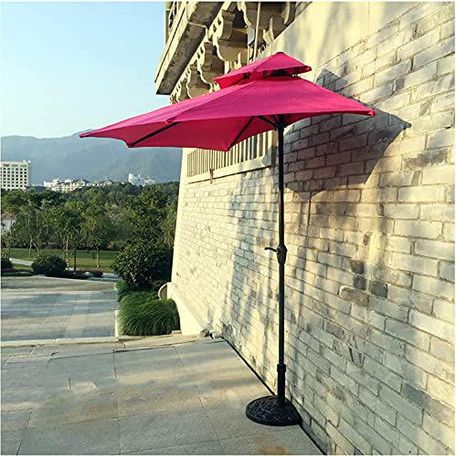 AMAZOM Halber Sonnenschirm, 270cm Atmungsaktiv Double Top Wasserdichtes Regenschirmtuch Kleiner Sonnenschirm mit Kurbel, Gartenschirm für Rasendeck Terrasse Balkon,Rosa
