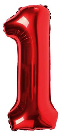 Folienballon rot nummer 1, Riese Luftballon Geburtstag 100cm, Folienballon Zahl ideal für Party, Jubiläum, Geburtstag, Zahlenballon, Helium