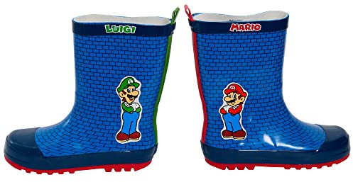 Super Mario Kinder Brothers Wellington Gummistiefel für Kinder, Nintendo Wellies Wellys, blauer Ziegel, Größe 27 EU, Blauer Ziegelstein, 26.5 EU