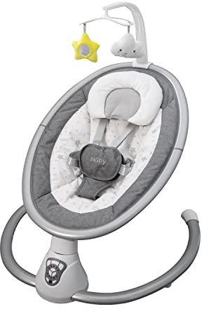 Nuby Elektrischer Babyschaukelstuhl – Beruhigende Babywippe mit Bewegungsmelder | kabelloser Musikwippe | Spielstange | Fernbedienung | Geeignet ab 0 Monaten