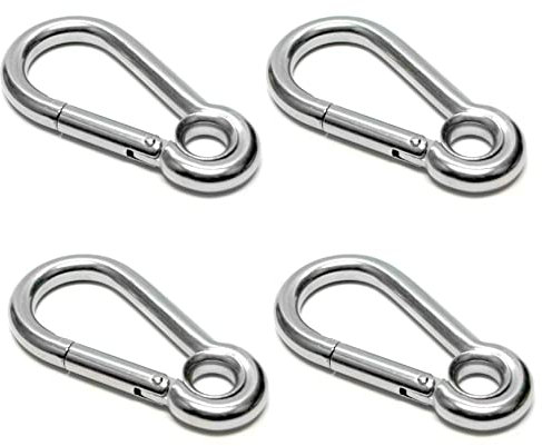 PRIOstahl Karabiner Karabinerhaken mit Kausche Kettenglied - 8 x 80mm x 4 Stück mit Schnappverschluss Auge Verbindungsglied Schnappkarabiner Befestigung Hängesessel Boxsack Edelstahl V4A