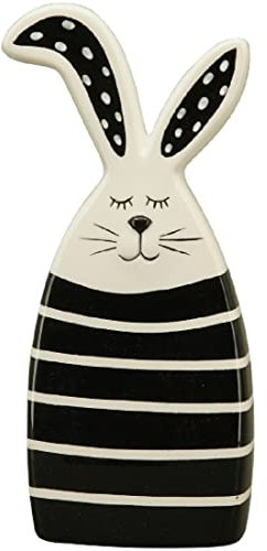 EXNER frühlingshafte putziger Osterhase aus Porzellan als schmale Silhouette schwarz weiß mit Streifen oder Punkten (mittel schwarz-weiß gestreift)