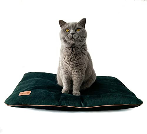 Halkalife Katzenkissen - Katzenkissen aus dickem Polstermaterial - Kissen für einen kleinen Hund und Welpen - Katzenbett aus Samt - Flauschiges, waschbares Katzenkissen (XS, Flaschengrün)