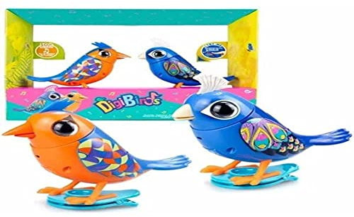 Digibirds Doppelpack, interaktives, animiertes elektronisches Haustier mit Geräuschen und Aufnahme & Wiedergabe, singt, Kopf dreht Sich, Blau