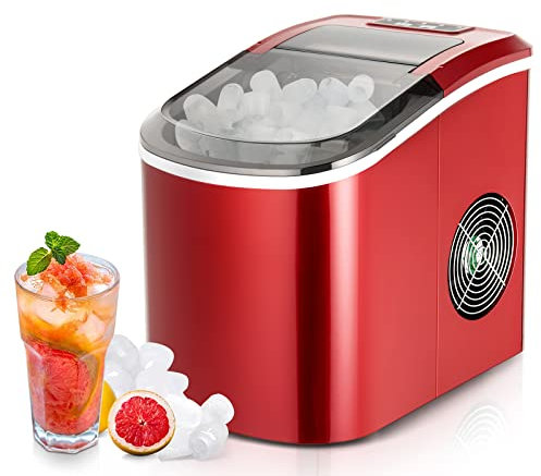 RELAX4LIFE Machine à Glaçons Autonettoyante 12 KG en 24 H, 2 Tailles de Glaçons, 9 Glaçons en 6-13 Mins par Cycle, 2.2 L Réservoir d’Eau pour Bureau Cuisine Bar, Rouge/Argent (Rouge)