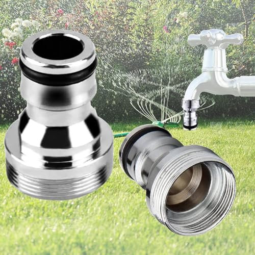 NA 2 Stück Schlauchkupplung Adapter, Vernickelt Schlauchanschluss, Universal-Wasserhahnanschluss, M22 Innengewinde und M24 Außengewinde Hahnanschluss, für Zuhause Garten Schnellkupplung(Silber)