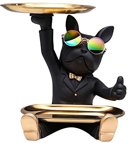 Folpus Französische Bulldogge Figur Statue Tablett Dekoration, Glück Hundeskulptur, Schlüssel-Tablett, Schmuck Aufbewahrungstablett, Modernes Dekor Geschenk für Zuhause Wohnzimmer Flur Eingang, stil a