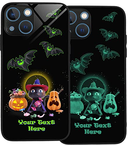 Halloween Spooky Phone Case for iPhone 13 Mini Personalised Case, Slim Anti Scratch Glass panel with shockproof TPU Rims | Glow in the Dark Case | Custom Phone Case-Halloween-2
