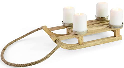 Riffelmacher & Weinberger Holz Deko-Schlitten mit 4 Adventskerzenhaltern 41 x 11 cm | 24743 - Adventskranz