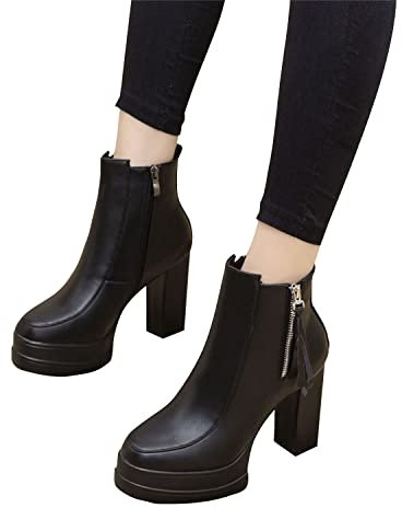 EGSDMNVSQ Stivali Donna con Tacco Alto Grosso Stivaletti Pelle Platform Zeppa Stivaletto con Cerniera Stivali Invernali Casual Eleganti Boots