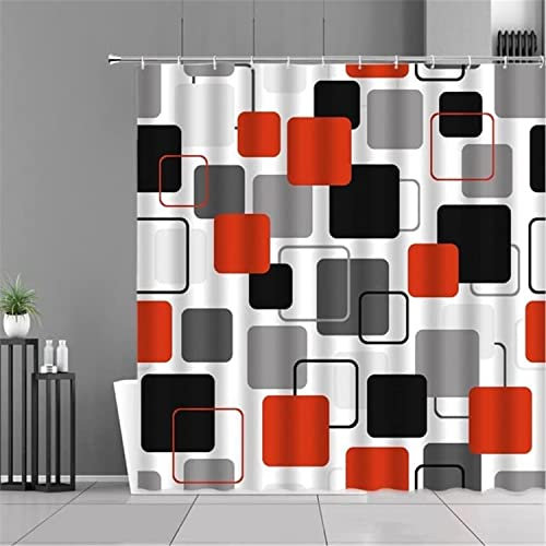 Schwarz Weiß Grau Rot Kariert Design Duschvorhang Einfache Streifen Gitter Nordisch Badezimmer Dekor Bildschirm wasserdichte Vorhänge Set 180X180cm