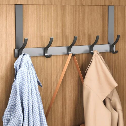 DONGDA Over The Door Hook, Heavy Duty Hanger Coat Hooks with Double Hook Design, No Drilled Hanger, for Bedrooms Hanging Clothes Jackets Towels Bags, Black, (DD-MHGG-H)